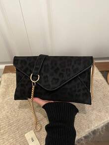 2026春季新款豹纹复古优雅休闲单肩斜挎信封方包女包 - 黑色 - 查看 5