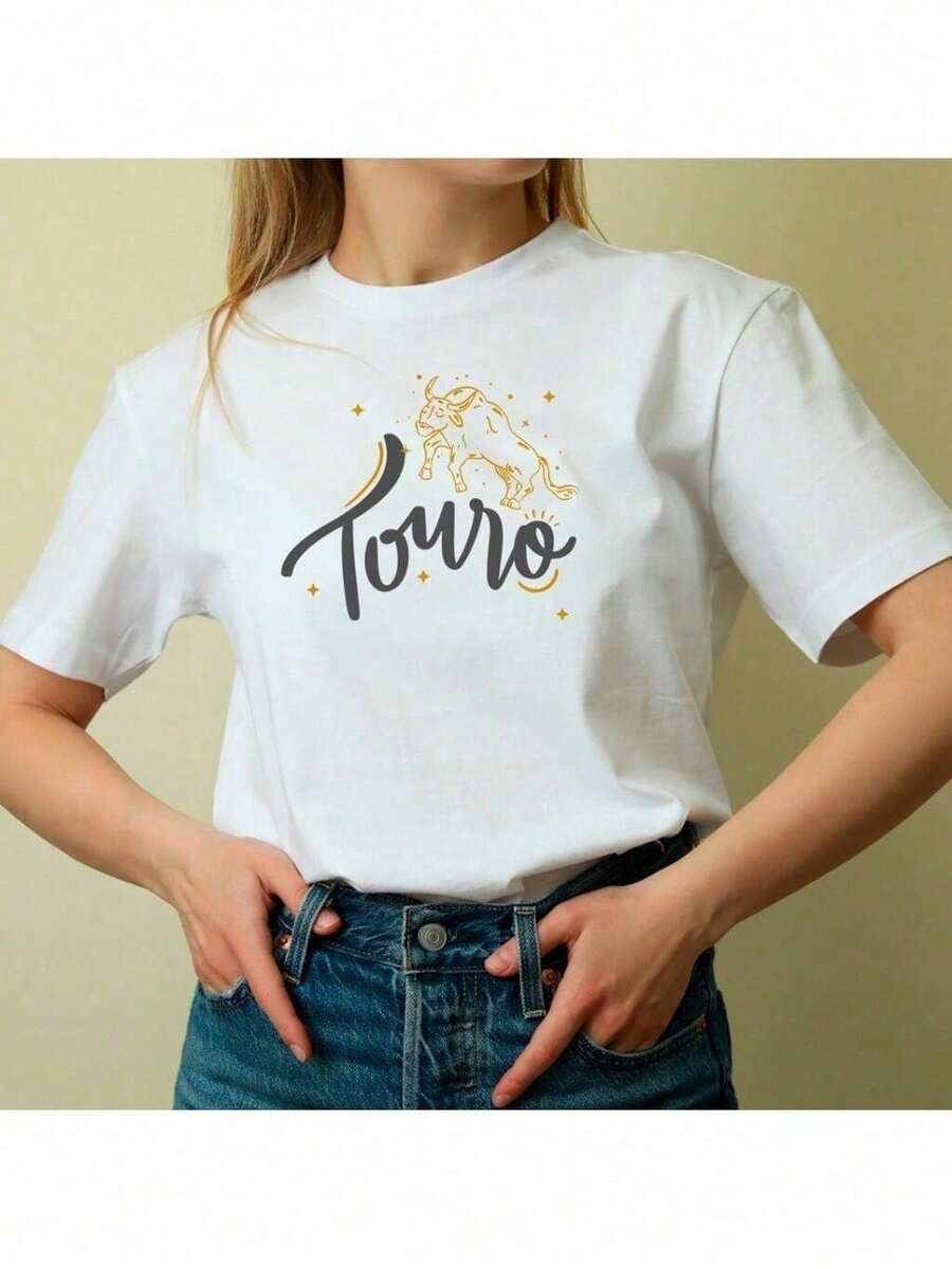 Taurus Zodiac Sign T-Shirt, Horoscope, Premium 100% Cotton, Unisex - White - View 1
