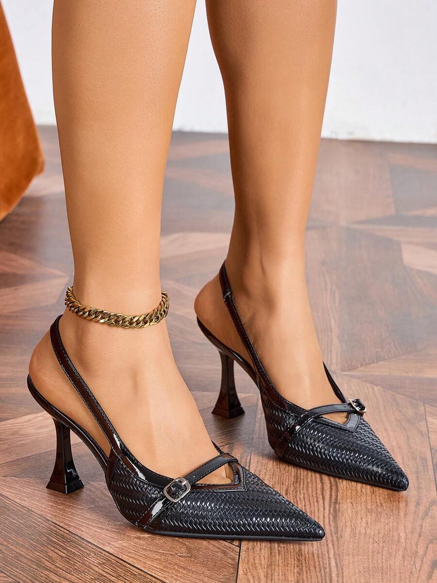 2026 Nuevas sandalias sin cordones con hebilla, zapatos de tacón grueso de material de cuero lacado de alta gama, elegantes zapatos de vestir para el trabajo y el transporte - Negro - Ver 1