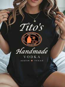 Titos Handmade Vodka Austin Texas Shirt Women Black T-Shirt With Logo Design For Casual Wear And Gift Ideas - 黑色 - 查看 1