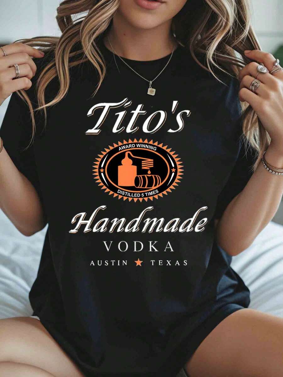 Titos Handmade Vodka Austin Texas Shirt Women Black T-Shirt With Logo Design For Casual Wear And Gift Ideas - 黑色 - 查看 1