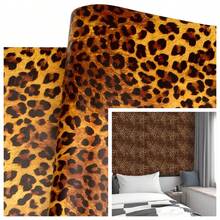 1卷复古野生豹纹自粘墙纸，防水PVC墙贴，卧室背景墙家具装饰装修贴纸，DIY装饰墙贴，尺寸：17.7英寸x39.3英寸/118.1英寸/196.8英寸/393.7英寸 - 卡其色 - 查看 2