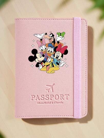 1pc  Donald Cartoon Pattern Passport Wallet, Lightweight Drawstring Design Travel Card Holder, Cute & Fun Cartoon Accessory For Commuting And Holiday Travel ,Room Decor