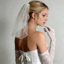 Bride Wedding Short Simple Rhinestone Single Layer Lace Gloves, Short Lace Sleeve Covers For Sun Protection - Multicolor - View 1