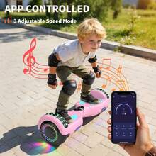 300W 7.5MPH Hoverboard For Kids, 7.5 Mile Range, 3H Charge, 6.5" Wheels, Bluetooth & Corlorful LED Lights, Ideal Gifts For Kids Boys & Girls,Christmas Gifts Halloween Gifts - 淺粉色 - 查看 7