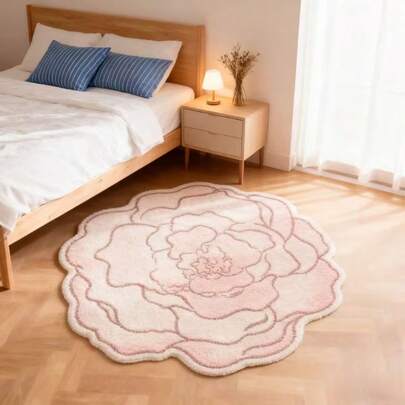 1件白色粉色花卉图案客厅地垫，卧室装饰，家居休闲地毯，装饰地毯，卧室装饰，小地毯，地毯，家居装饰，客厅地毯，客厅小地毯，卧室地毯，客厅家居装饰，户外地毯，长毛绒地毯，毛绒地毯，秋冬季地毯，厚实/蓬松，可水洗地毯