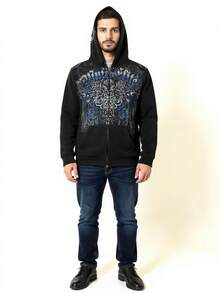 Y2K Skeleton Zipper Hooded 90s Retro Pattern Printed Zipper Top Sweatshirt - màu đen - Xem 6