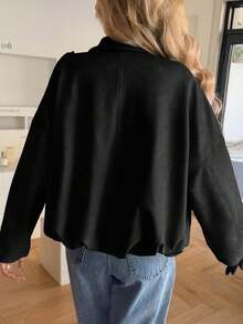 Womens Faux Suede Bomber Jackets Oversized Cropped Zip Up Lapel Coats Fall Casual Outerwears, Fashion LOCV - 棕色 - 查看 5