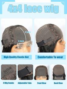 4x4 Transparent Lace Front Wig 200% Density Body Wave Human Hair Wigs Bleached Knots Easy Wear Glueless Lace Body Wave Human Hair Wig Design For Women Daily Wear 200 Density Body Wave Brazilian Virgin Human Hair Wig - Natural Black - View 8