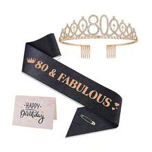 3pcs/Set 30th, 40th, 50th, 60th, 80th, 90th Birthday Decorations, Including Birthday Sash, Crown/Headpiece And Card, Rose Gold Girl Gift, Suitable For 30th, 40th, 50th, 60th, 80th, 90th Birthday Decor - Black Gold - View 14