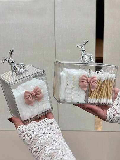 亚克力透明清洁棉签收纳盒，清洁棉签收纳容器，牙签架分配器，清洁垫和清洁棉签盒，带盖塑料药瓶浴室收纳整理盒，梳妆台化妆品收纳盒