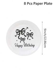 Black Bowknot Theme Party Tableware Set, Disposable Tableware For Bow Birthday Party Decoration,Newborn Baby Party Dining Table Decor,Baby Shower Decoration,Happy Birthday Party Supplies,Disposable Paper Plates,Paper Cups,Paper Napkins,Gender Reveal Decoration,Baby Shower Party Decoration - Black Bow - View 9