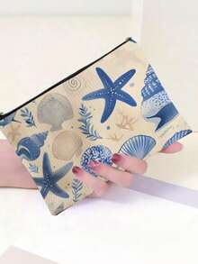 1个双面印花海洋系列化妆包，大容量化妆品收纳袋，情人节礼物 - 彩色 - 查看 4