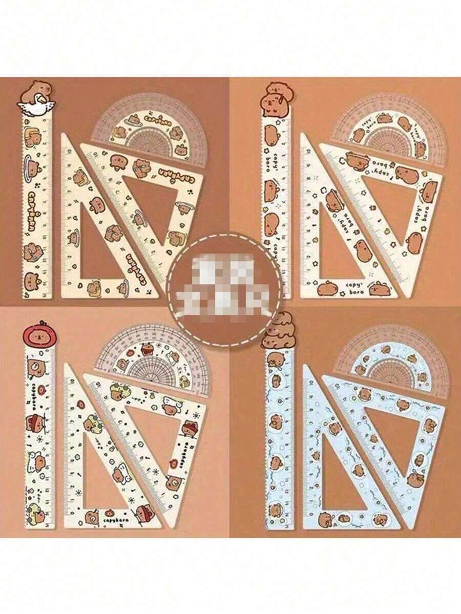 Creative Cartoon Capybara Dolphin Ruler Set - Premium Acrylic Triangle Board & Straight Ruler For School Supplies - Multicolor - View 1