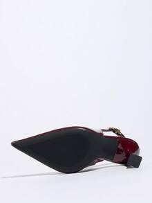 2026 New Non-Fatiguing Red Sole Cloth Women's High Heel Pumps, Thin Heel, Pointed Toe, Asymmetric Heel, Elastic Back Closed Toe Sandals - Burgundy - View 5