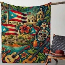 Puerto Rican Themed Flannel Blanket - Vibrant Cultural Prints With Flags, Symbols & Puerto Rico Text - Soft Warm Travel Digital Print,Suitable For All Seasons,      Washable And Machine-Washable, Lightweight, Breathable, Comfortable, Warm,  Unique, 280gsm For Him And Her, Perfect For Naps, Camping, Travel, Family, Daily Life, Office Decoration, Birthday Anniversaries, Valentine's Day, Thanksgiving, Christmas, Halloween, Mother's Day, Father's Day, Wedding,   New Year Gifts Provide Personalized Ideal Gifts For Her, Him, Family Members, Boyfriends,  Girlfriends, Fathers, Family Members, Mothers, Lovers,   Daughters, Sons,   Grandfathers, Grandmothers,     Friends, Classmates And Pets.     Sofa,Bed,Car,Bedroom,Living Room,Office,  Outdoor Camping, Beach,Wall Decoration - 多色13 - 查看 1