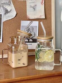 2pcs Square Milk Tea Cup With Lid And Straw, Single Layer Household Juice Beverage Water Cup - Multicolor - View 6