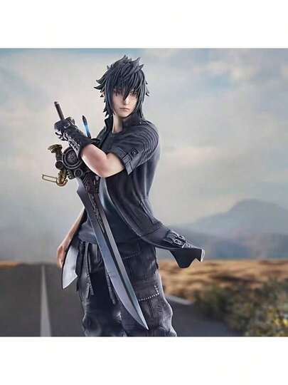 1pc Anime Action Figure Collectible Statue - Dynamic Pose & Expressive Eyes, Blonde Hair Black Outfit With Extended Sword - Compatible Display Stand - Ideal Gift For Anime Fans, Birthday/Christmas - Compatible With Anime Themed Decor - Suitable For Display Or Play - Anime Collector's Action Doll - Dynamic Pose Figurine, Human Toy With Detailed Costume And Sword Accessories, Hand-Painted Details, Premium Collectible