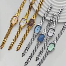 1 chiếc đồng hồ nữ dây đeo hợp kim kẽm màu bạc, chống nước, mặt oval đính pha lê, dùng máy quartz. - màu xanh lá - Xem 7