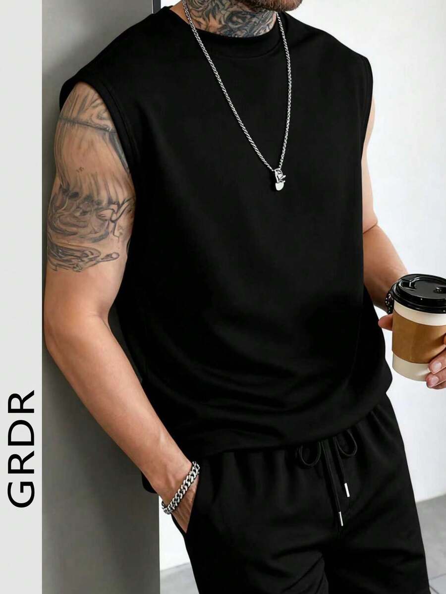 Áo tank top cổ tròn không tay tối giản cổ điển dành cho nam GRDR, phù hợp cho thể thao, tập luyện và mặc hàng ngày. - màu đen - Xem 1