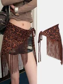 1件装女士豹纹棕色Y2K腰带，舞蹈配饰，亚文化单品，适合搭配连衣裙、牛仔裤，可作腰部装饰，也可用于海滩/摄影，针织发带，秋冬季发带，女士度假装扮配饰，优雅围巾，柔软发带 - 彩色 - 查看 5