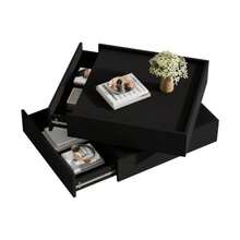 Funktionaler Couchtisch Für Das Wohnzimmer, 360° Drehbar, Drehbare Tischplatte Mit 2 Ablagen Und Stauraum, Gestell Wohnzimmerbeistelltisch Schwarz, 60*60*38 Cm - Black - View 7