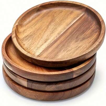 1/2 khay tròn bằng gỗ keo vàng dùng trong nhà bếp | Khay và đĩa phục vụ, thích hợp cho cà phê, trà, đồ ăn nhẹ, món khai vị, giá đỡ nến bằng gỗ trang trí nhà cửa