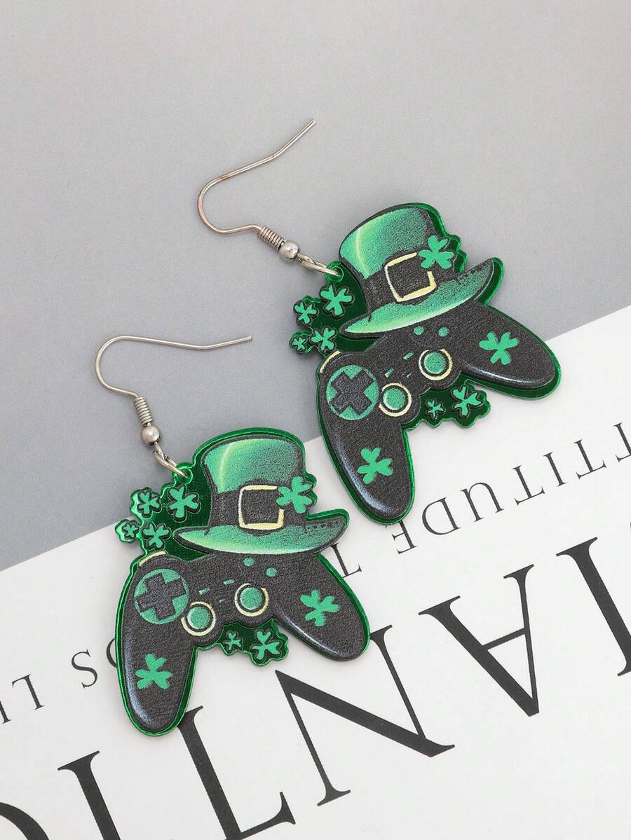 1 Pair Casual Creative Ireland Themed Novelty European & American Holiday St. Patrick's Day Unique Game Controller Shaped Earrings
