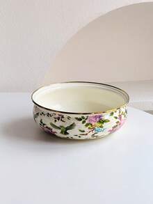 SummitPulse 1pc Vintage Floral Enamel Shallow Pot, Suitable For All Seasons, With Gold-Rimmed Double Handles/Handleless Design, Multifunctional Cookware For Home And Commercial Use (Can Be Used As Soup Pot, Stew Pot, Instant Noodle Pot), Ideal For Holiday Gatherings, Family Dinners, And A Great Gift For Friends And Family On Holidays Or Birthdays. - Multicolor - View 16