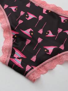 Dircho 5条装女士性感可爱哥特风撞色蕾丝比基尼内裤 - 骷髅月亮印花，丝滑柔软舒适贴身内衣，弹力透气松紧腰轻盈日常内衣套装 - 彩色 - 查看 9