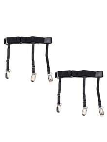 男士衬衫吊袜带（1件/2件装） - 可调节弹力袜式吊带，带防滑夹 - 军装风格 - 均码 - 采用耐用涤纶面料制成（购买1双，请订购2件） - 不锈钢扣 - 适合正装衬衫和正式场合，可调节的衬衫下摆夹和防滑锁扣，可作为男士时尚配饰，塞入裤腰