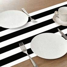 1pc Black & White Striped Table Runner & Table - Modern Horizontal Stripes, Durable Fabric, White Background With Black Stripes (13x48/72/ Inch) Suitable For Weddings, Birthdays, Christmas, For -Occasion Elegant Table Decor - Nhiều màu - Xem 4
