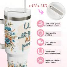 40oz Christian Tumbler With Handle, Floral Cross Faith Design, "With God All Things Are Possible" Insulated Travel Mug For Hot & Cold Drinks, Travel Mug For Home, Office & Church, Perfect Mother's Day, Easter & Holiday Gift For Women,Water Bottle,Termo De Agua,Gifts For Men,Mom Gifts,Tumblers With Straw And Lid,Best Friend Gifts Women,Christian Faith Tumbler,Scripture Quote Mug,24H Cold Retain,12H Hot Keep,Cup Holder Fit,Sweatproof Exterior,Church Travel Mug,Easter Gift Cup,Mother's Day Tumbler,Office Faith Mug,Valentines Gift,Valentine's Day - 40盎司 - 查看 4