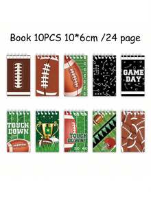 10 Peças/Conjunto de Cadernos Espirais Novos com Designs de Futebol, Rugby e Beisebol. Compactos e Portáteis, com Páginas Destacáveis. - Multicolorido - Visão 8
