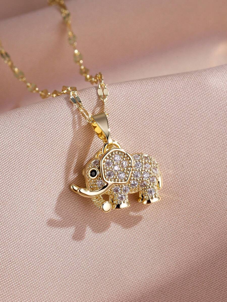 rakol Cubic Zirconia Cute Elephant Pendant Necklace, Suitable For Women's Daily Wear - Necklace - View 1