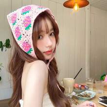 Crochet Bandana Head Kerchief Knitted Hair Scarf Boho Vintage Headbands Triangle Hair Tie Handmade Floral Hair Headwrap - 樣式16 - 查看 4