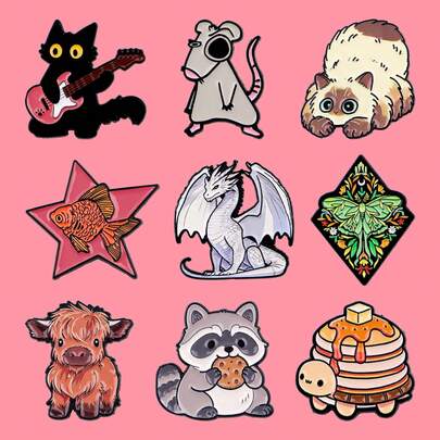 Raccoon, Panda Enamel Brooch, Cute Cow, Dragon Lapel Pin, Pine Tree Brooch, Badges, Backpack & Clothing Accessories, Funny Jewelry Gifts