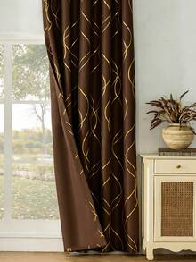 1片双面高精度柔软遮光金属孔眼豪华窗帘，金色质感，闪耀金光，适用于卧室、客厅、阳台，宫廷风格家居装饰窗帘 - 棕色 - 查看 2