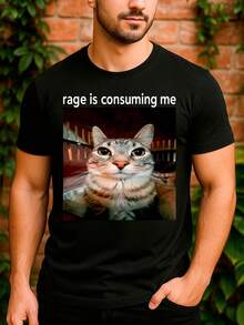 Funny Cat Meme T-Shirt "Rage Is Consuming Me" Basic Unisex 100% Premium Cotton – Men's And Women's | Casual, Streetwear, Plus Size, New Arrival With Immediate Shipping In Various Colors - màu đen - Xem 2