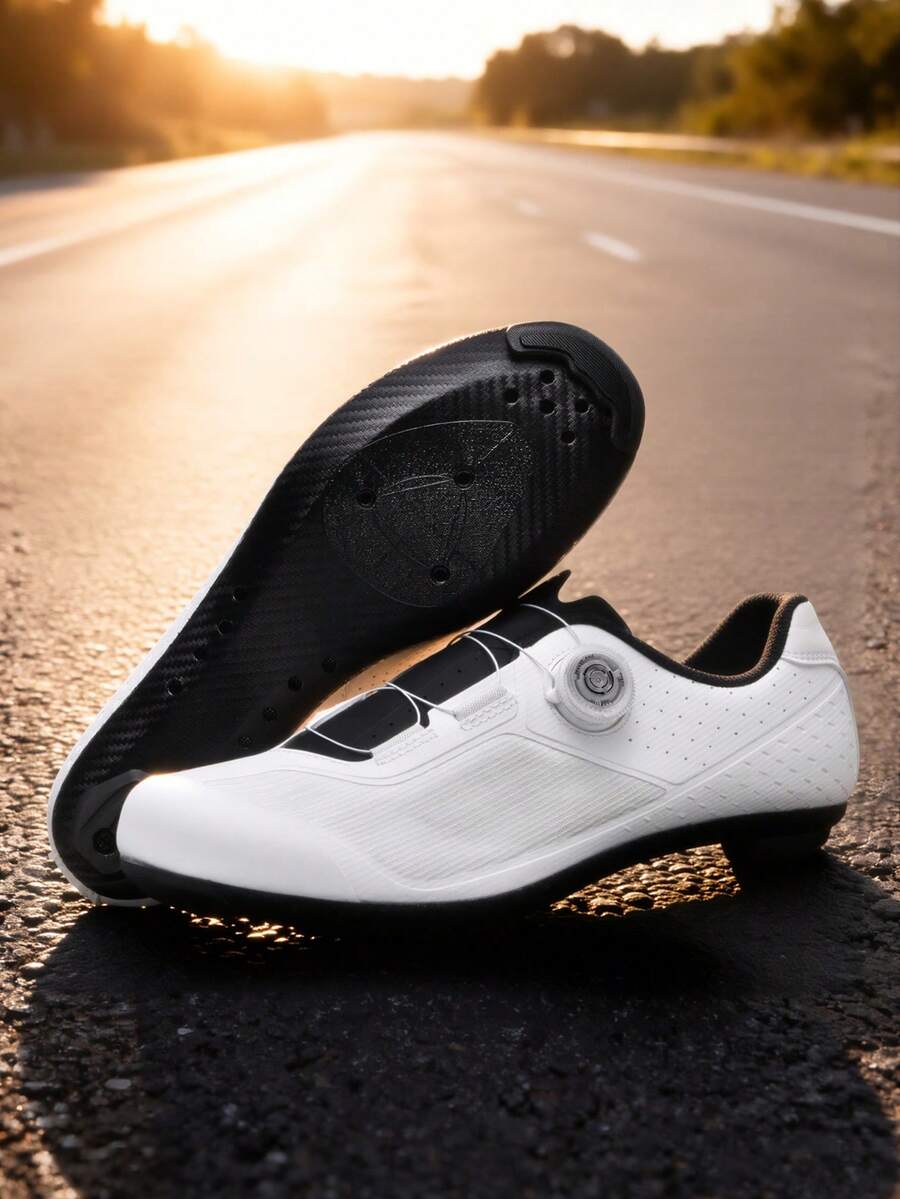 专业骑行锁鞋，男士硬底山地车锁鞋 - 白色 - 查看 1