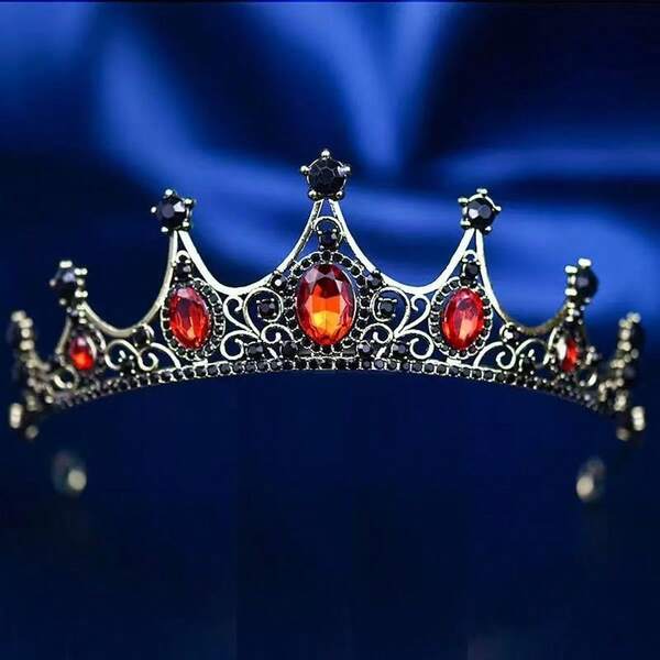 复古哥特式神秘红色新娘头饰，女士婚礼皇冠