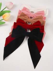6件套女童纯色天鹅绒双层蝴蝶结发夹，适合幼儿和儿童的日常发饰 - 彩色 - 查看 2
