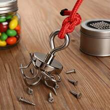 32mm Diameter Single-Sided Magnetic Hook, 10m Rope With Spring Clip, For Drying Clothes, Metal Recycling, Easy Installation Metal Hook For Hanging Items, Suitable For RV, Kitchen, Garage Use - Silver - View 5