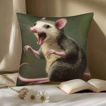 Modern Opossum Print Pillow Cover, 18x18 Inch, Farmhouse Decor With Single-Sided Animal Design, Envelope Closure & Machine Washable For Living Room, Bedroom, Sofa, Bed, Car, Bedroom Accent, Farmhouse Style, Polyester Pillowcase - 樣式 2 - 查看 4