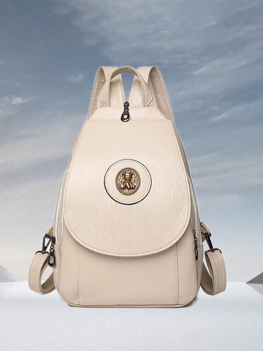 Women's Elegant Flap Shoulder Bag PU Leather Top-Handle Chic Backpack With Multi Zipper Pockets For Daily Use And Dating Events - Màu be - Xem 1