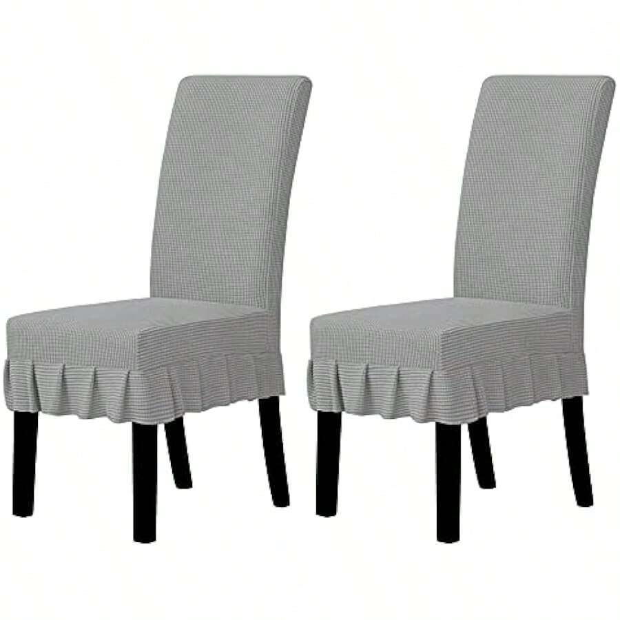 Easy-Going Dining Chair Covers Stretch Parsons Chair Slipcover With Skirt Chair Covers For Dining Room Restaurant Banquet (2 PCS, Light Gray) Local Shipping - Light Gray - 查看 1