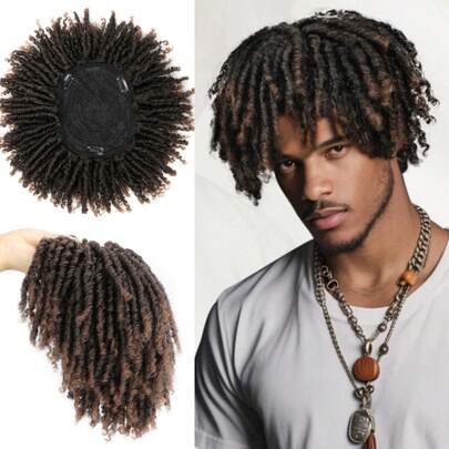 Belle Show 6英寸脏辫假发片，非洲卷发/蓬松短脏辫假发片，男士短脏辫假发片，适合头发稀疏的男士