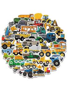 50张混合图案卡通汽车贴纸，DIY防水创意涂鸦贴纸，也可用于平板电脑、电脑、笔记本电脑、手机壳、吉他、桌面、水杯、行李箱、滑雪板、书籍等装饰艺术贴纸，手绘装饰贴纸，返校季必备 - 彩色 - 查看 9