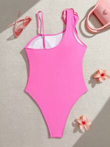 1 bộ bikini màu trơn, kiểu dáng giản dị, thanh lịch, gợi cảm, chất liệu dệt kim họa tiết hoa 3D đính ngọc trai, thích hợp cho bãi biển, kỳ nghỉ, hẹn hò, mùa xuân/hè. - Hồng nhạt - Xem 3