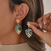 1PC New Green Leaf Earrings - M-5-21 - Xem 7